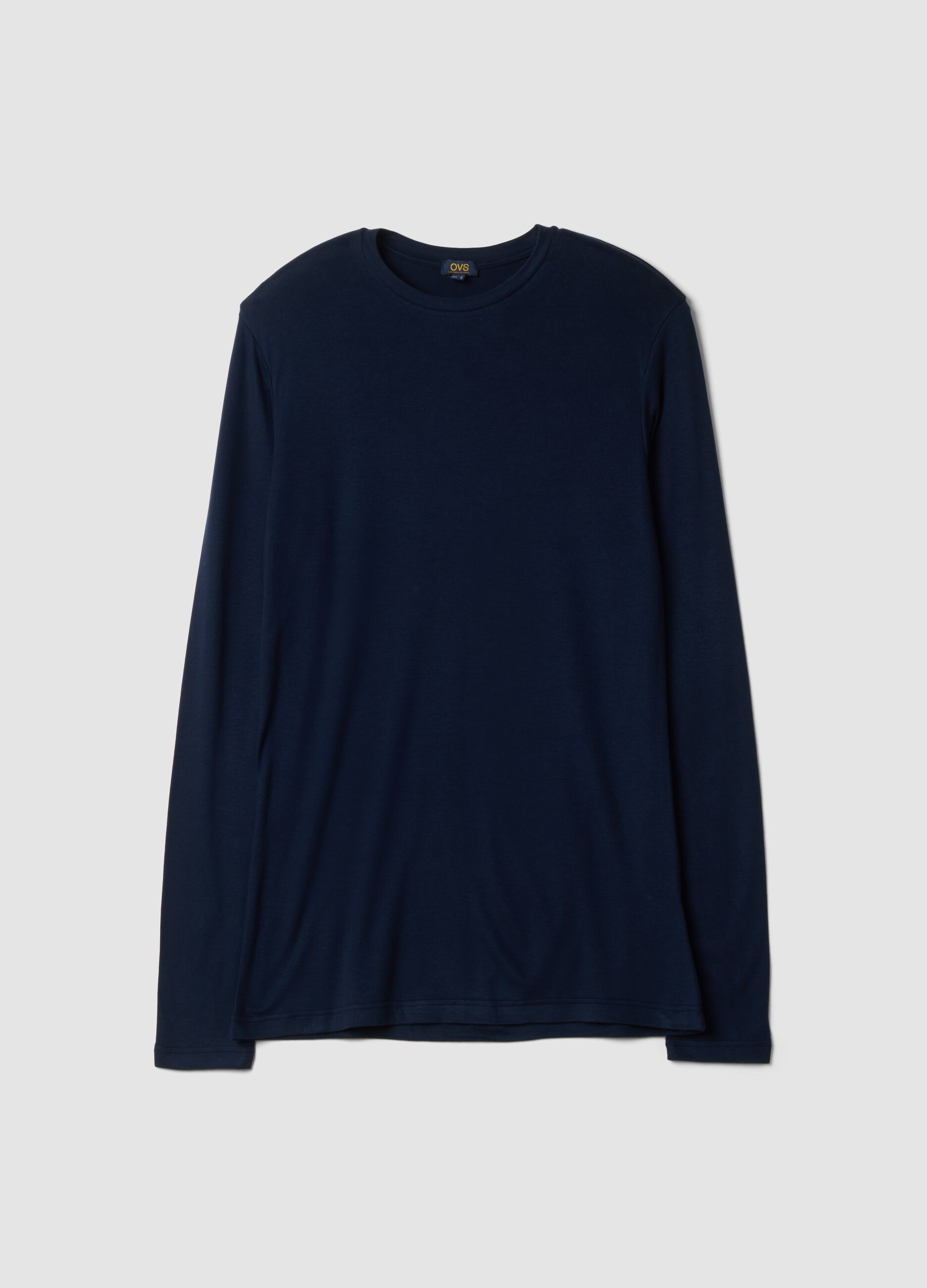 Blue crew-neck T-shirt in stretch modal and cashmere