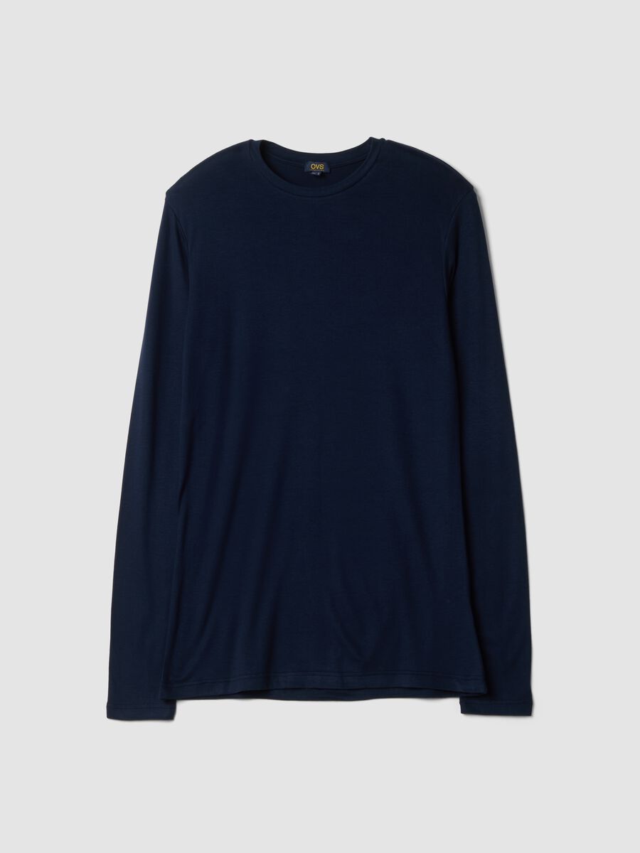 Blue crew-neck T-shirt in stretch modal and cashmere_0