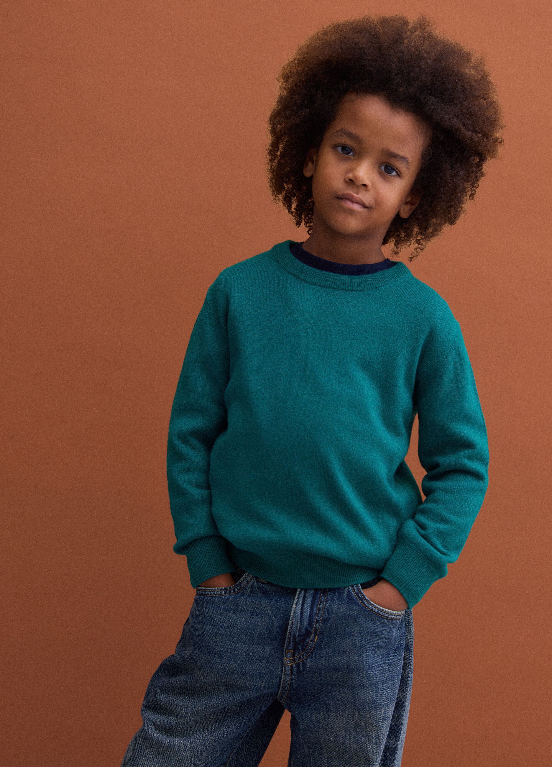 Green pure wool long-sleeve jumper, regular fit