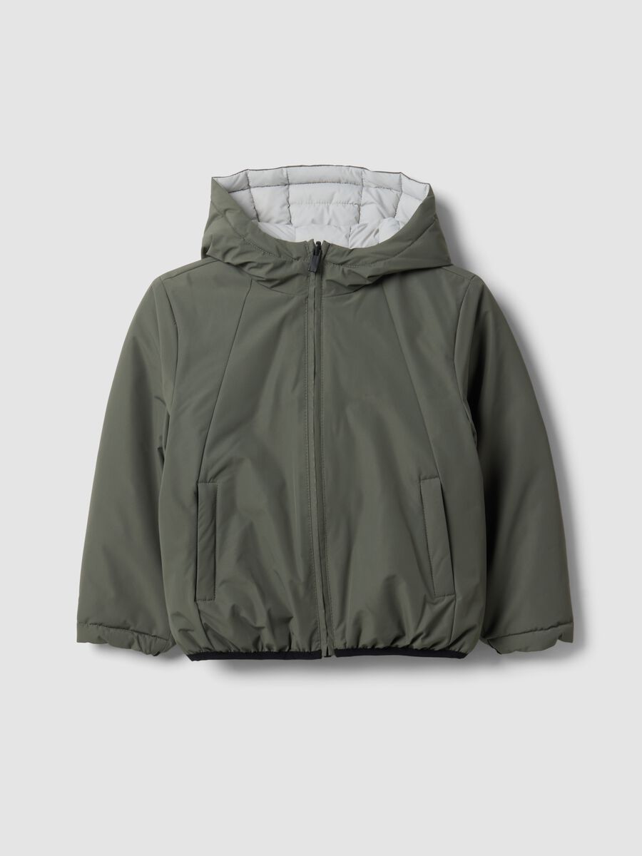 Grey reversible ultralight hooded zip jacket for boys_1