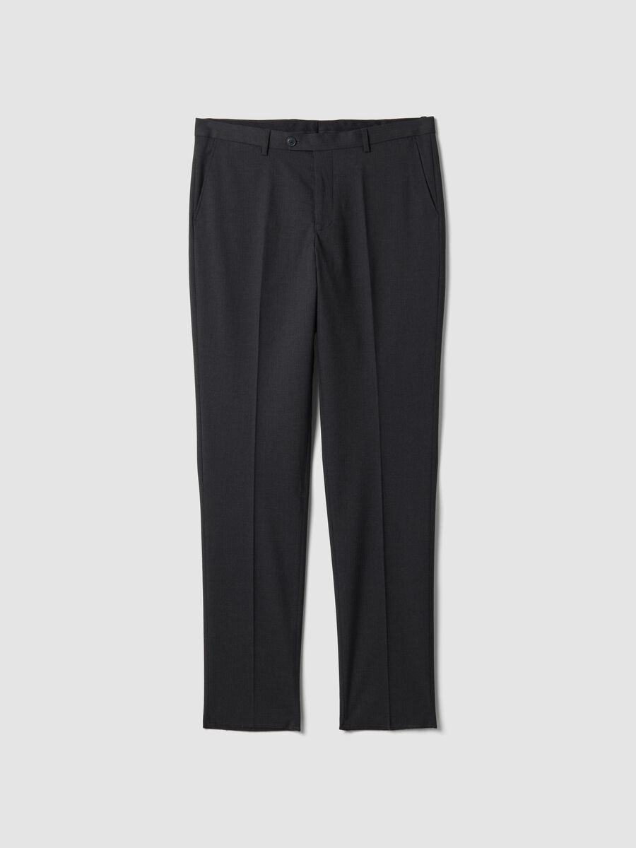 Blue slim-fit stretch viscose trousers_0