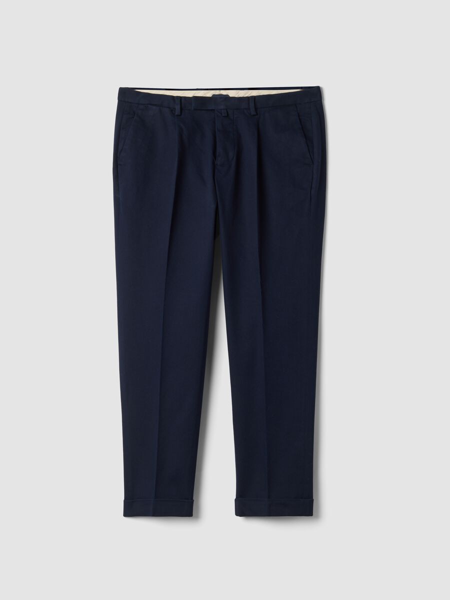 Navy blue stretch cotton chino trousers, regular fit_0