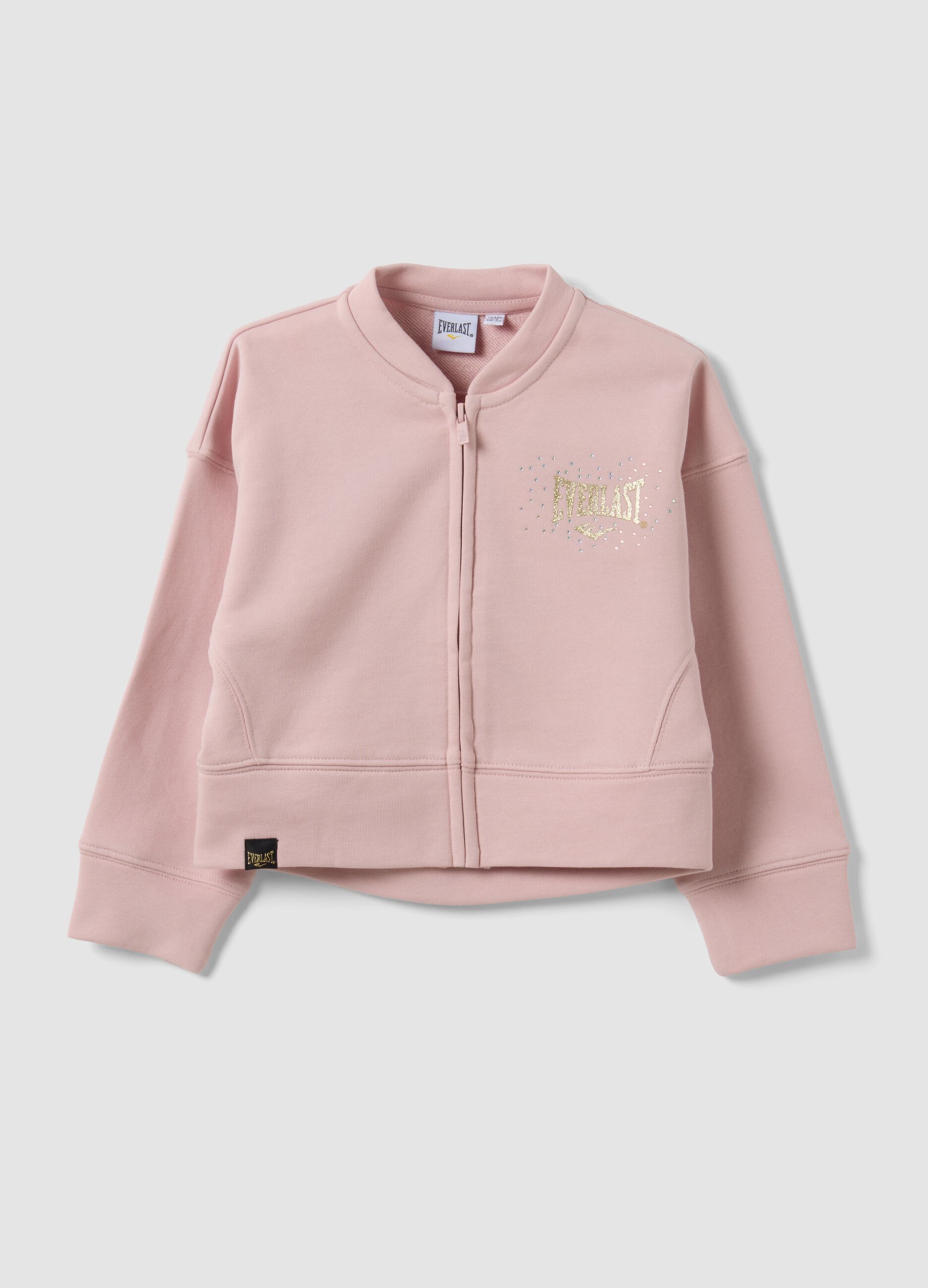 Pink zip-up cotton-blend sweatshirt, regular fit, for girls
