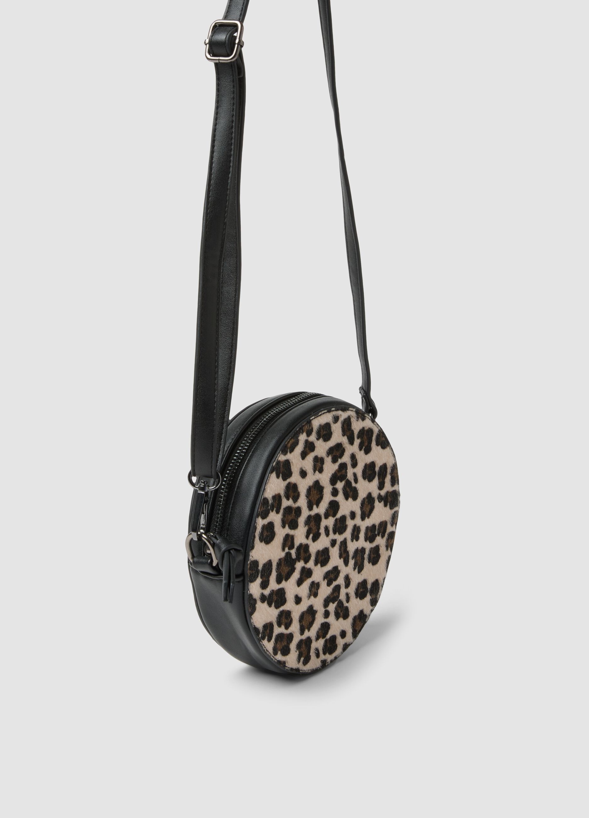 Beige round animal print bag