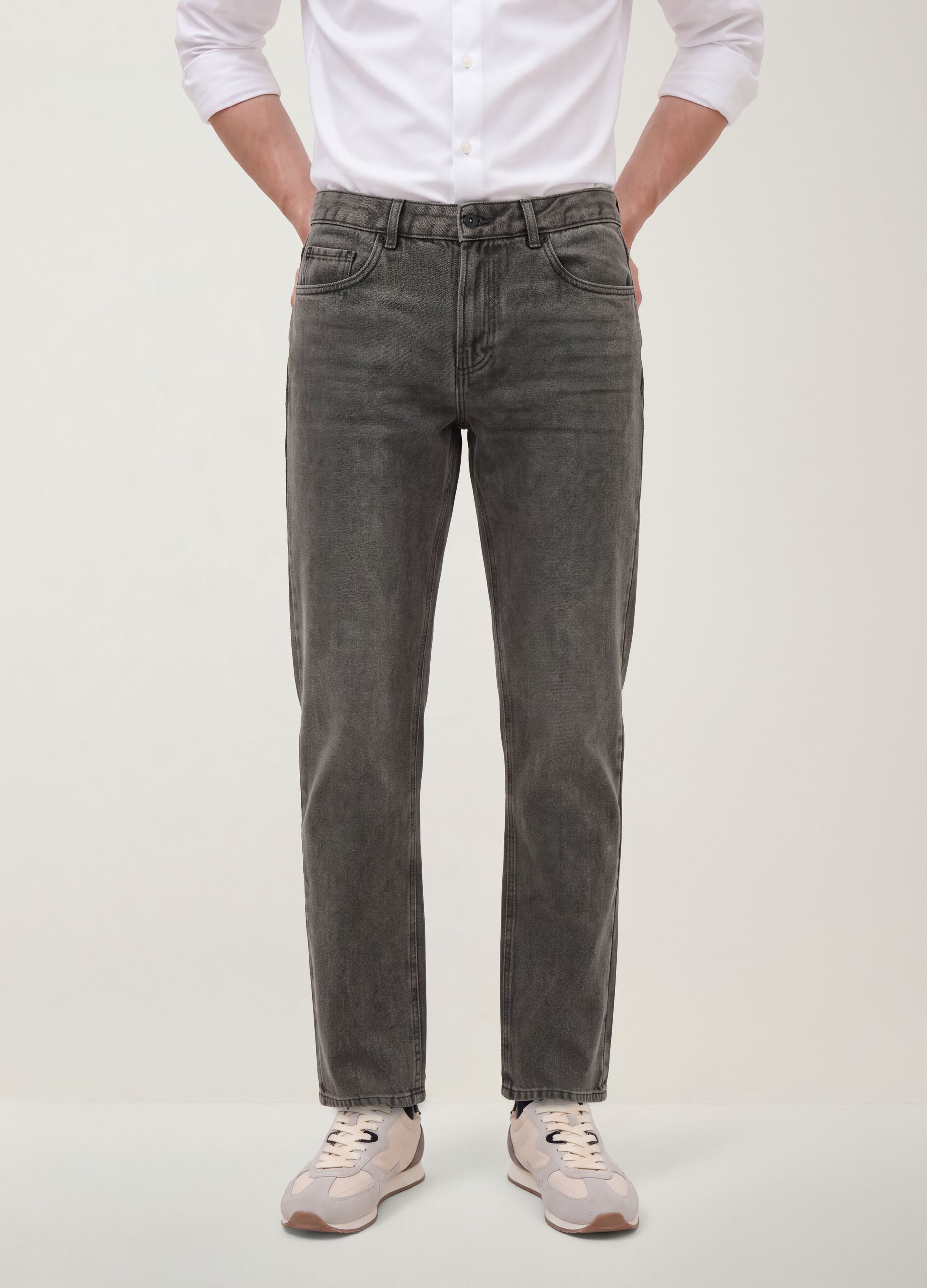 Grey regular-fit jeans in cotton, lyocell and viscose blend