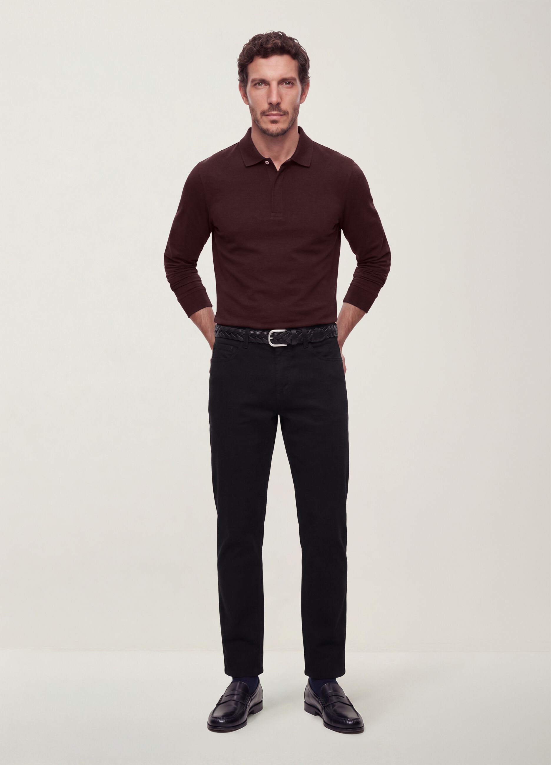 Black pure cotton five-pocket trousers