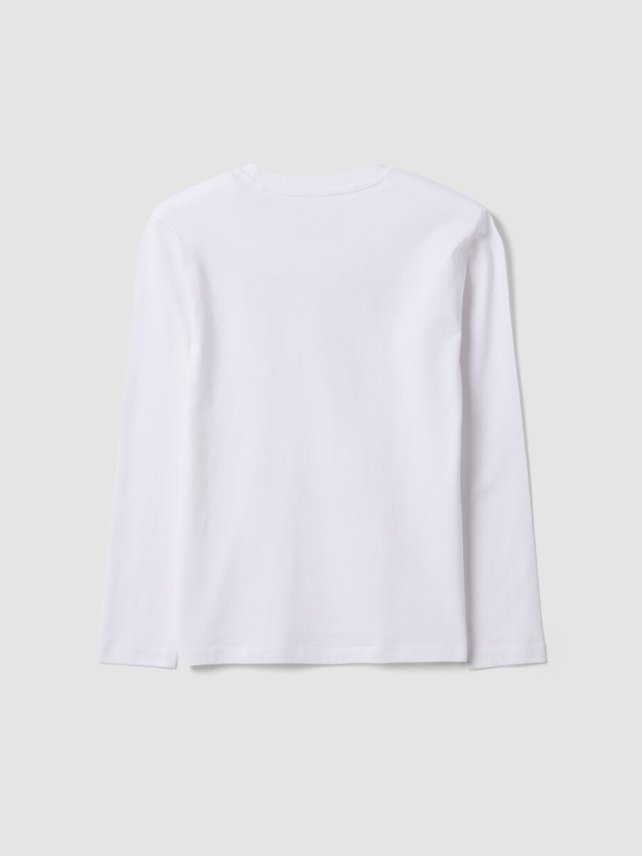 White pure organic cotton crew-neck T-shirt with skull print for boys_5