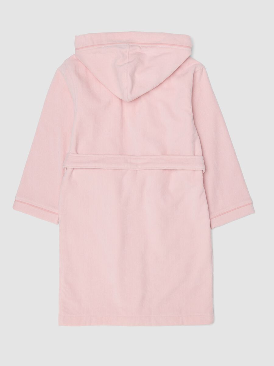 Pink organic cotton hooded bathrobe for girls_1