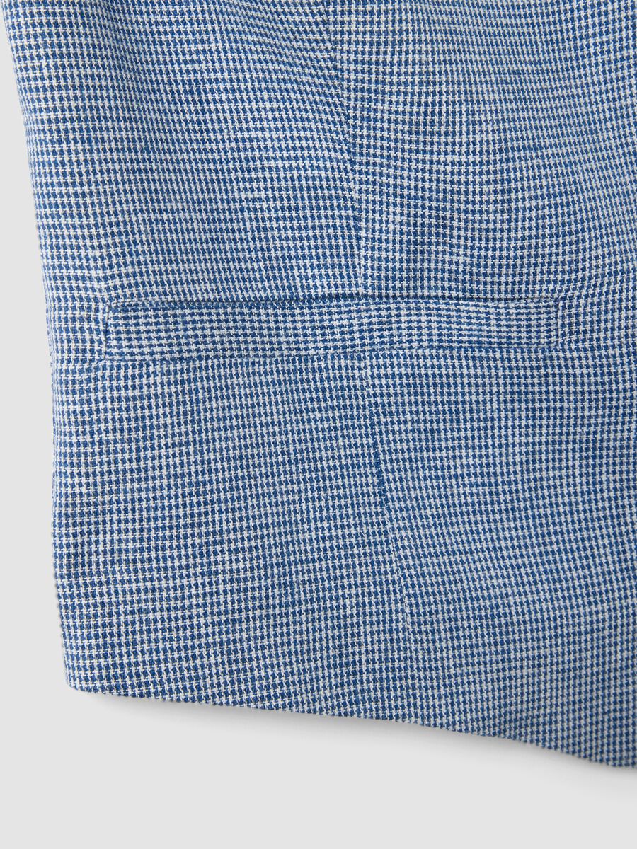 Slim-fit white and blue checked linen-blend corset_5