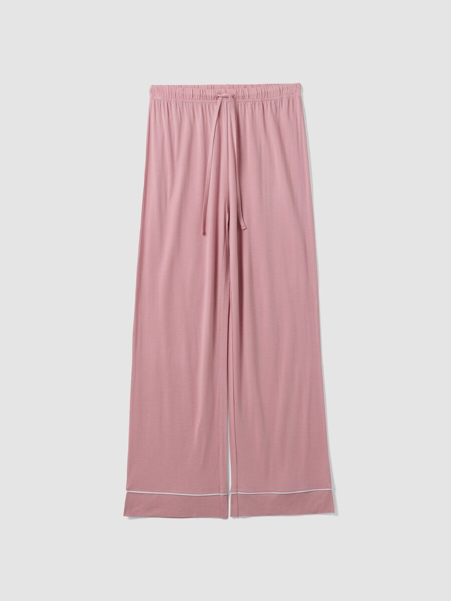 Pink pure viscose pyjama trousers with drawstring, regular fit_4