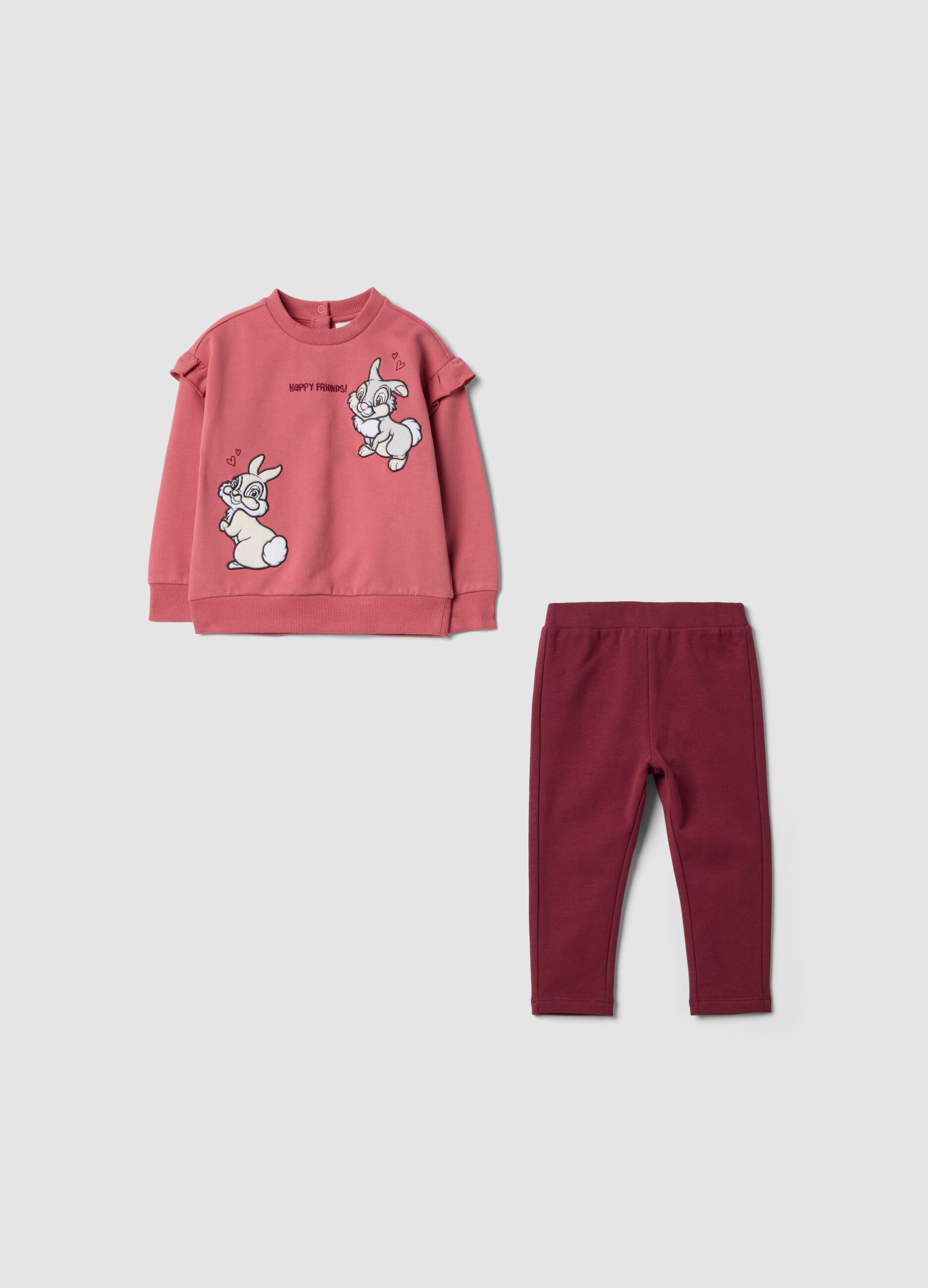 Completo rosa in cotone organico elasticizzato con stampa Bambi