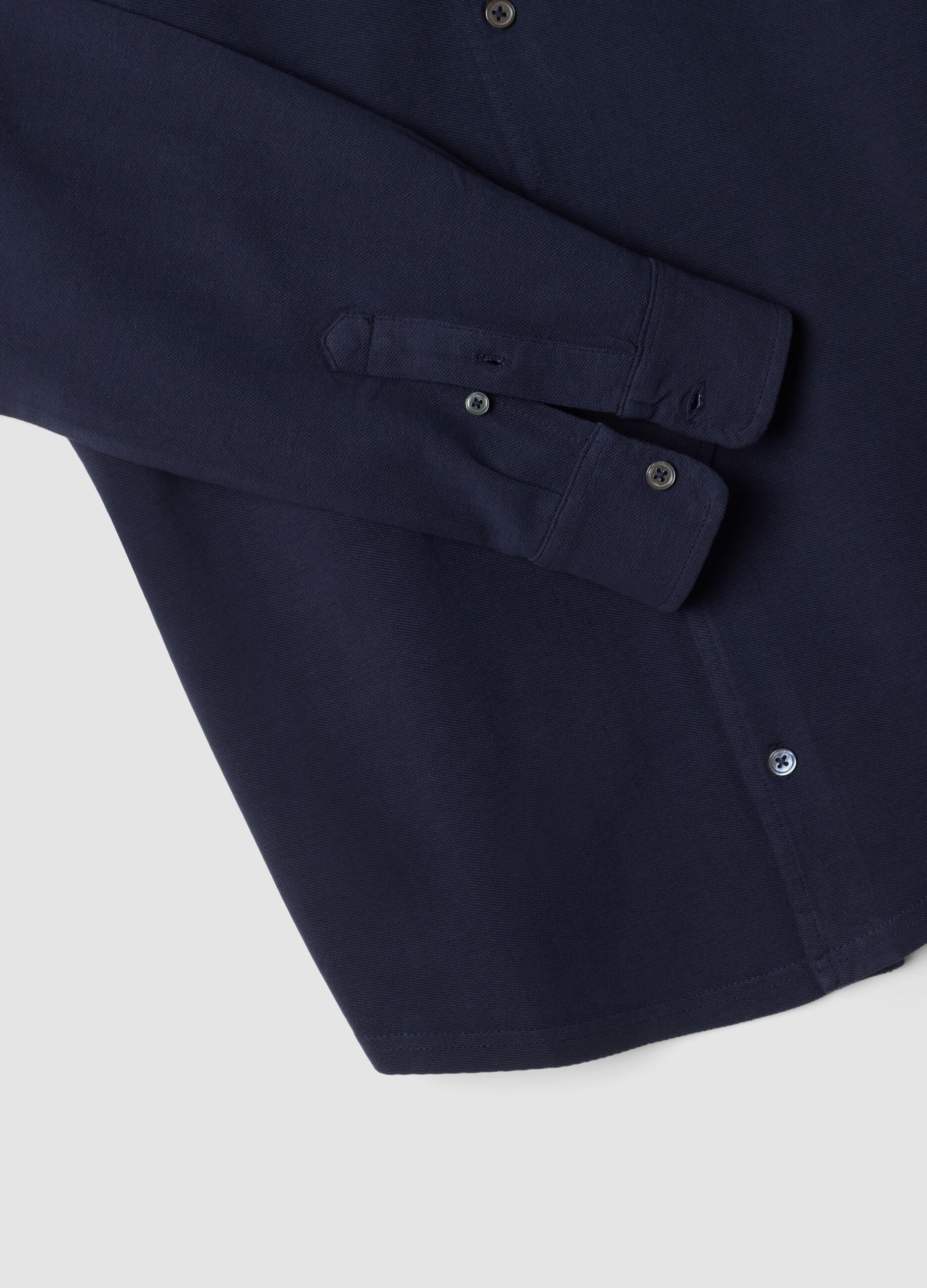 Blue long-sleeve pure cotton piqu&eacute; polo shirt, regular fit
