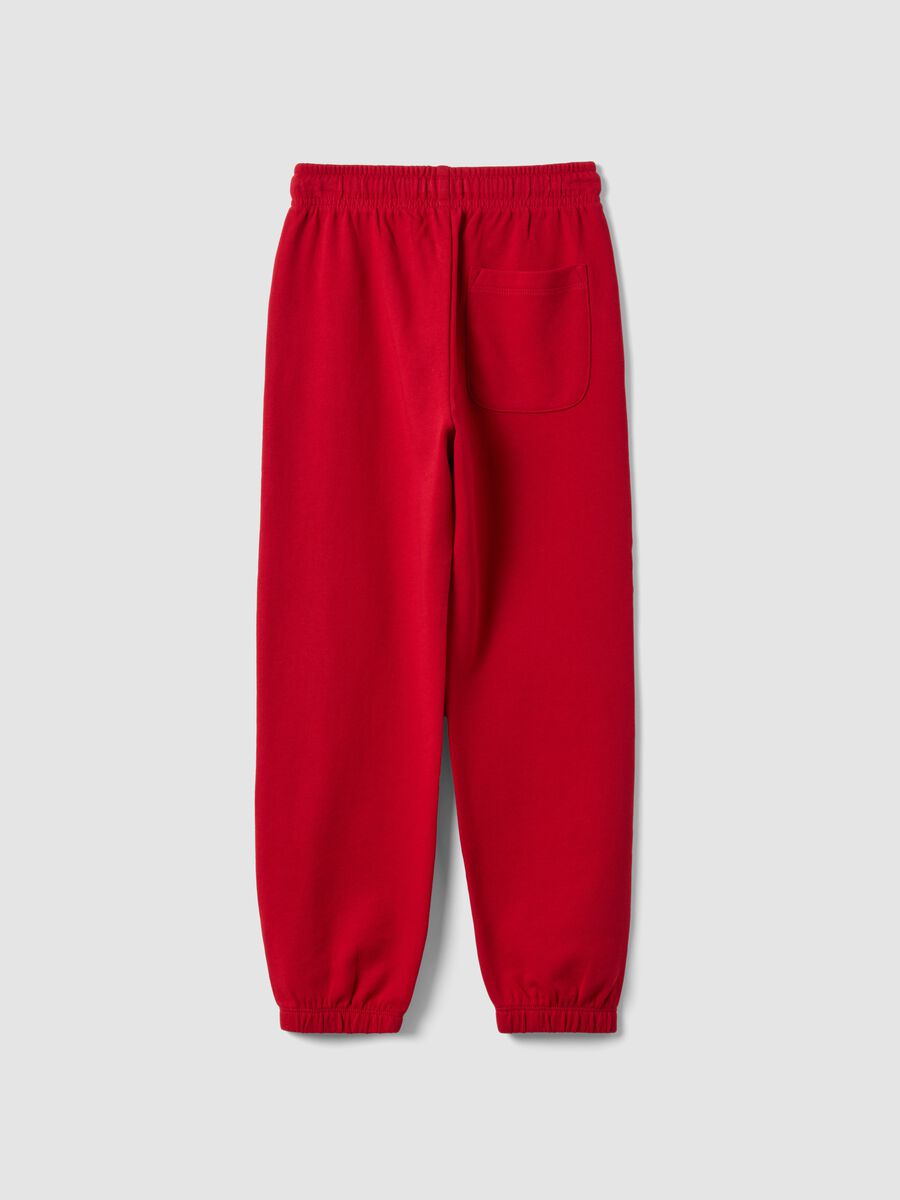 Red pure cotton jogger trousers with racing print_1