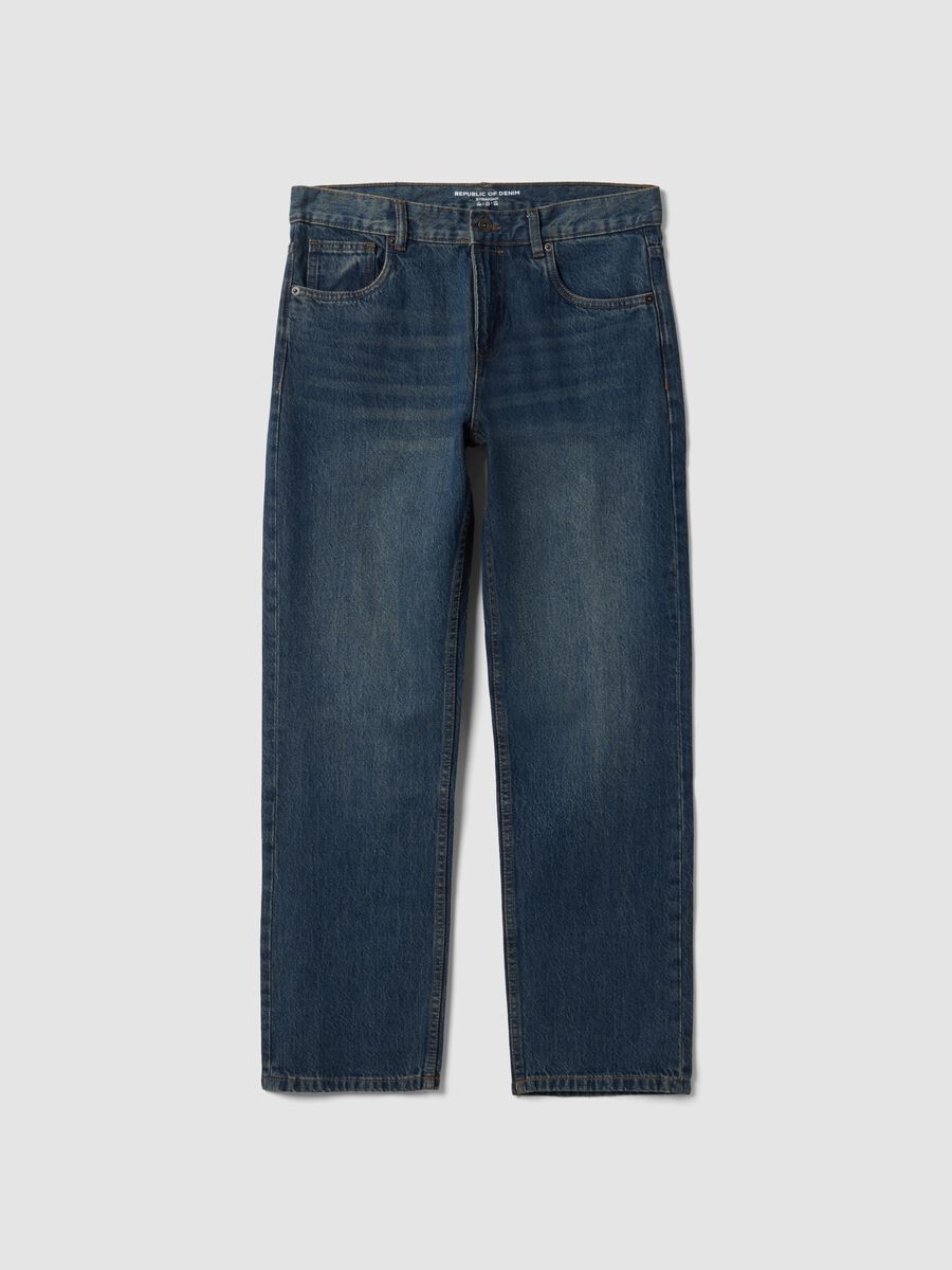 Blue pure cotton straight-fit denim jeans_0