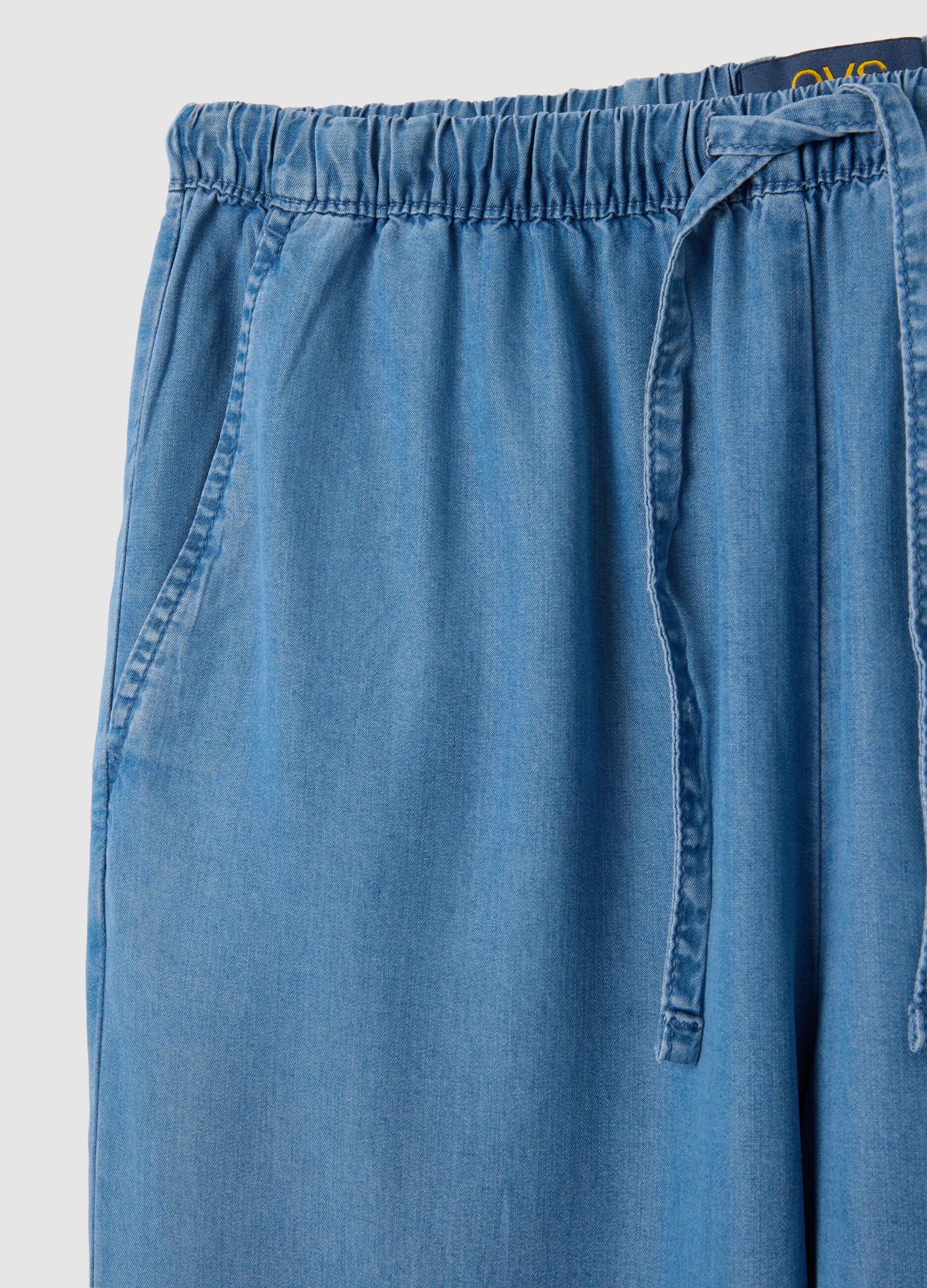 Women's wide blue pure Lyocell trousers