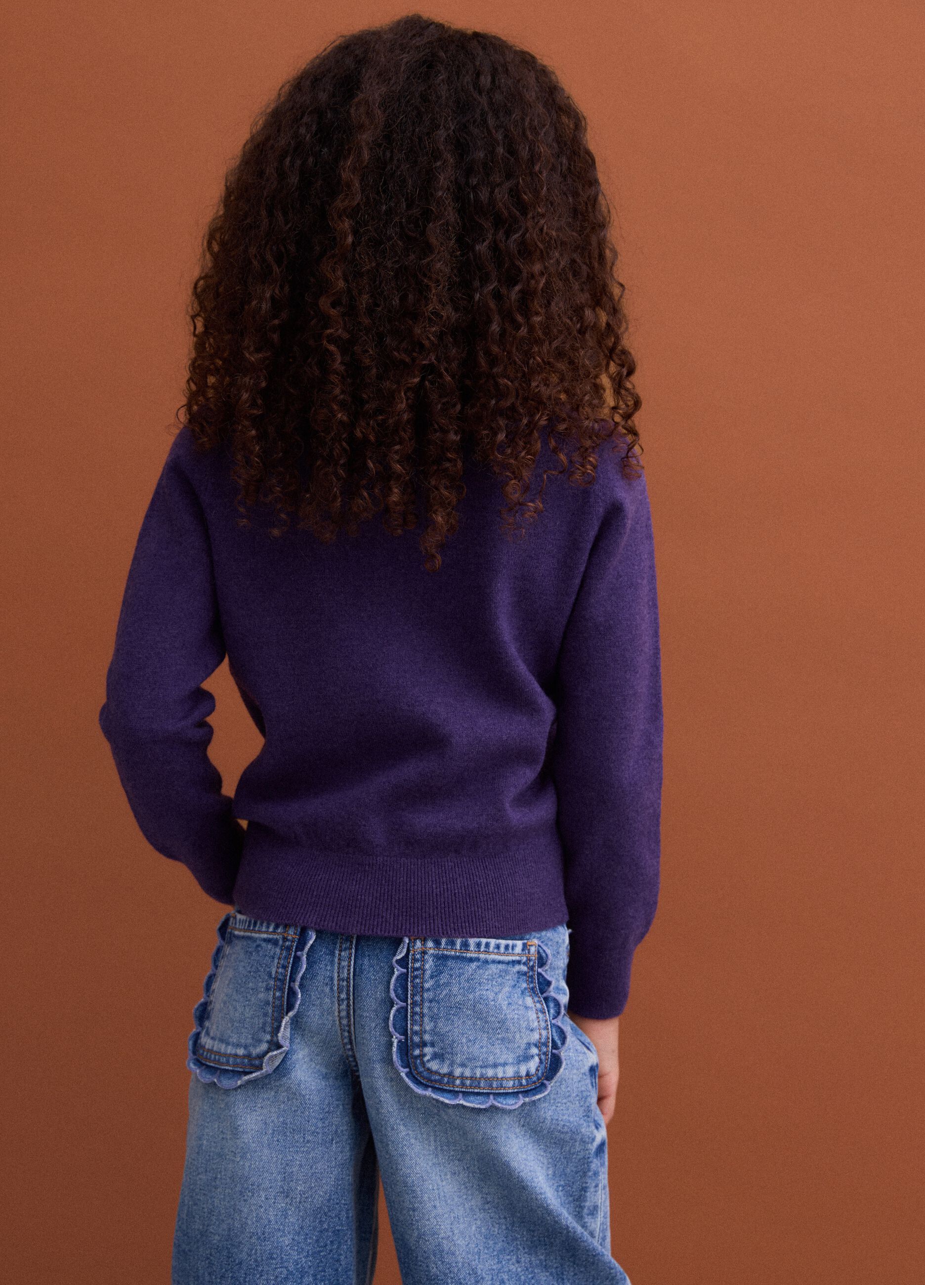 Purple pure wool long-sleeve jumper, regular fit
