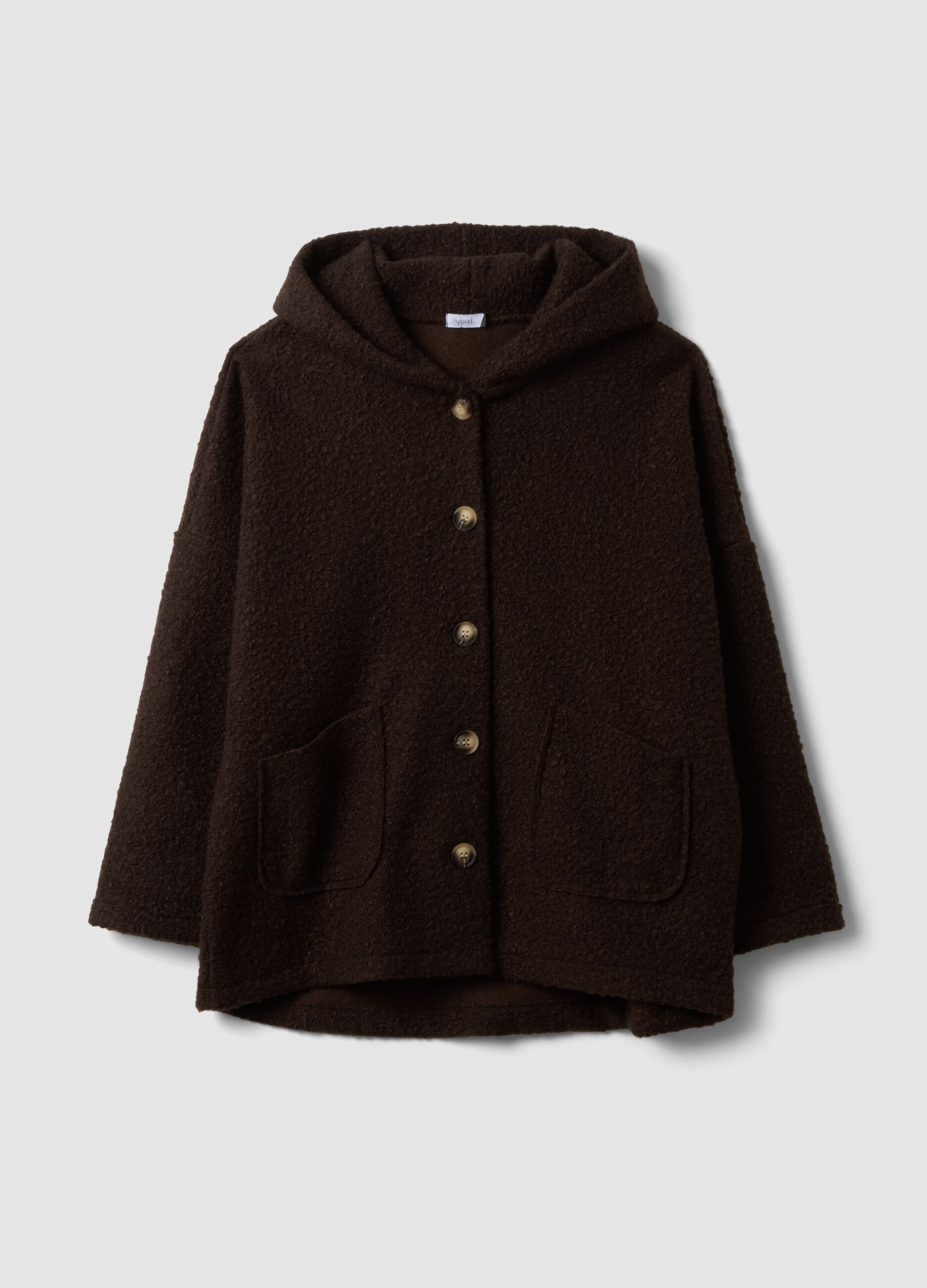 Brown regular-fit coat with hood and buttons