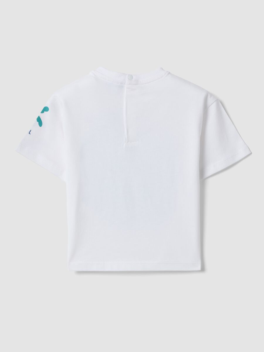 White short-sleeve pure cotton T-shirt with crocodile print for baby boy, oversized fit_1