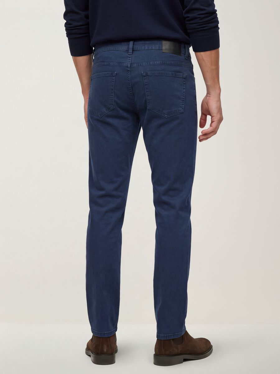 Blue slim-fit stretch cotton trousers_3