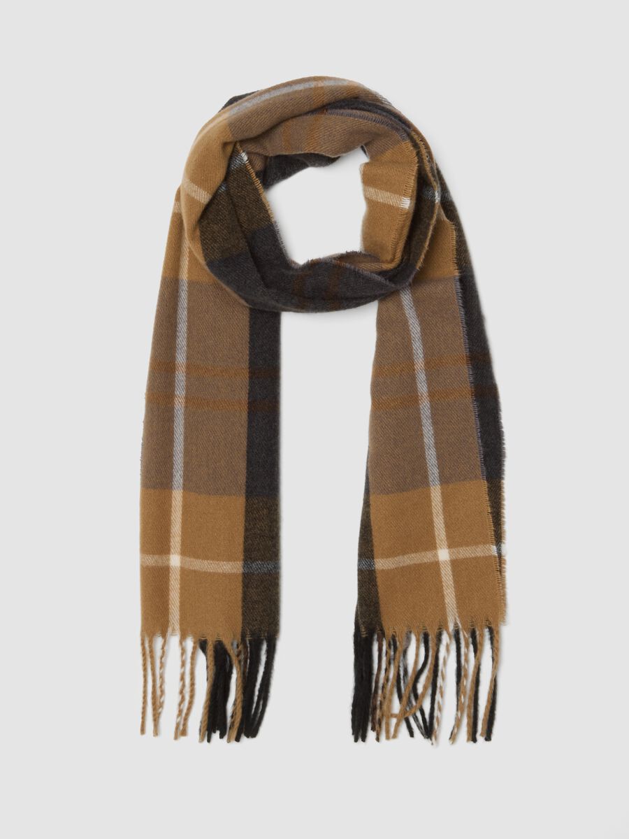 Brown checked scarf with fringes_0