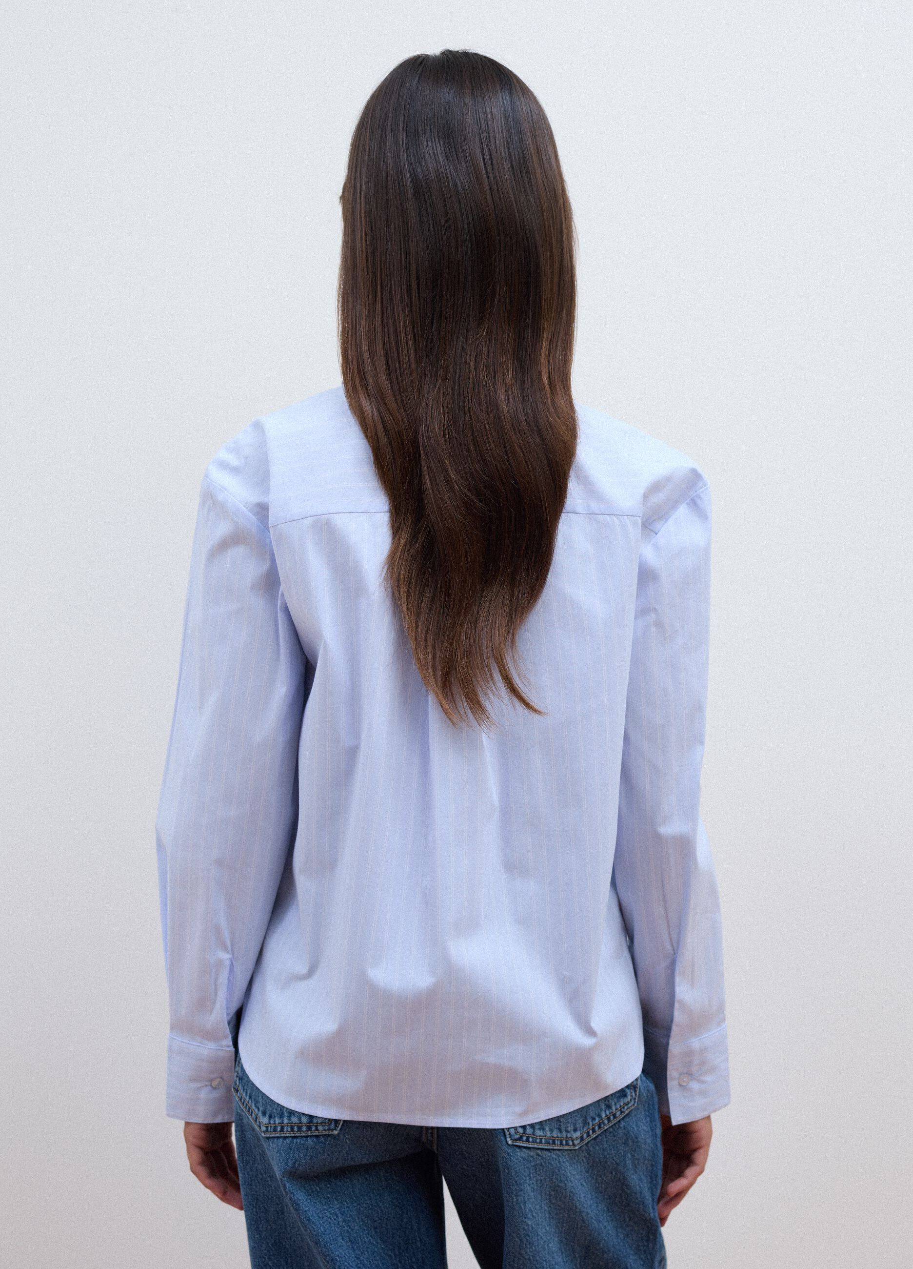 Light blue striped stretch cotton shirt, regular fit