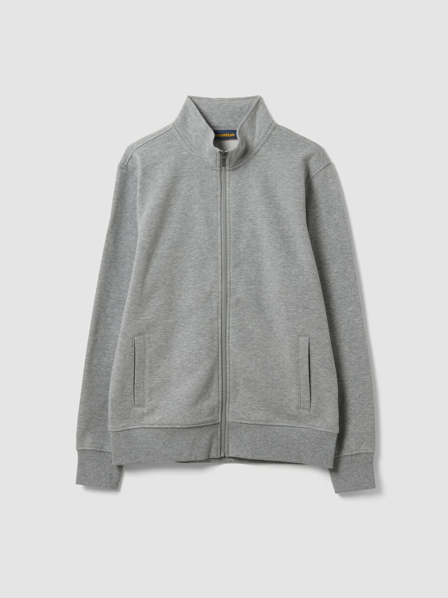 Grey cotton-blend sweatshirt with crew neck and zip, regular fit_0