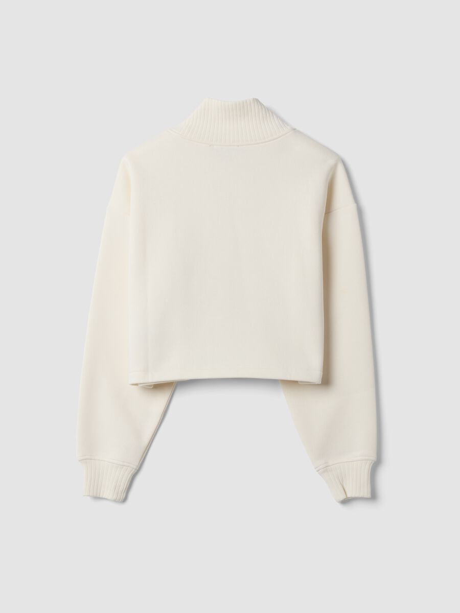 White cropped cotton-blend fleece sweatshirt with crew neck_2