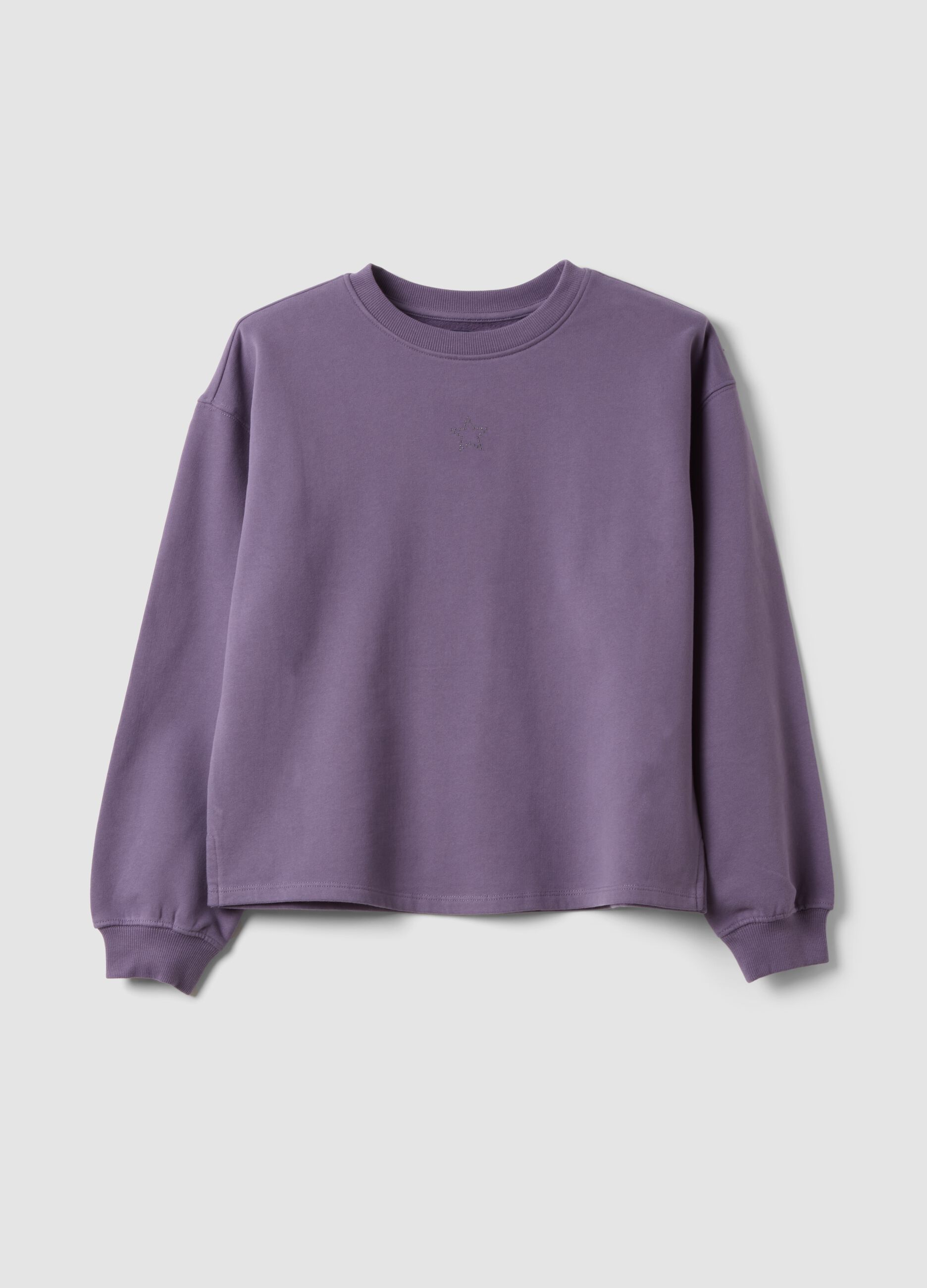 Purple sweatshirt in pure organic cotton with ribbed collar