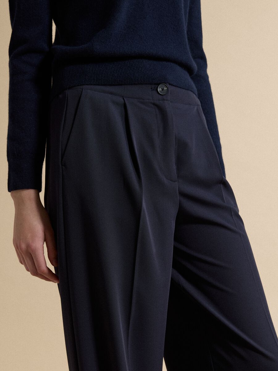Navy stretch viscose formal trousers, regular fit_2