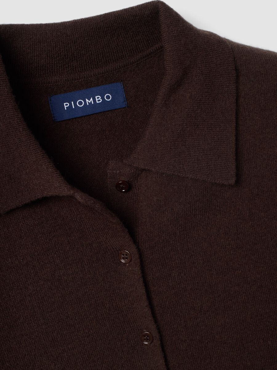 Brown pure wool cardigan with polo collar, regular fit_1