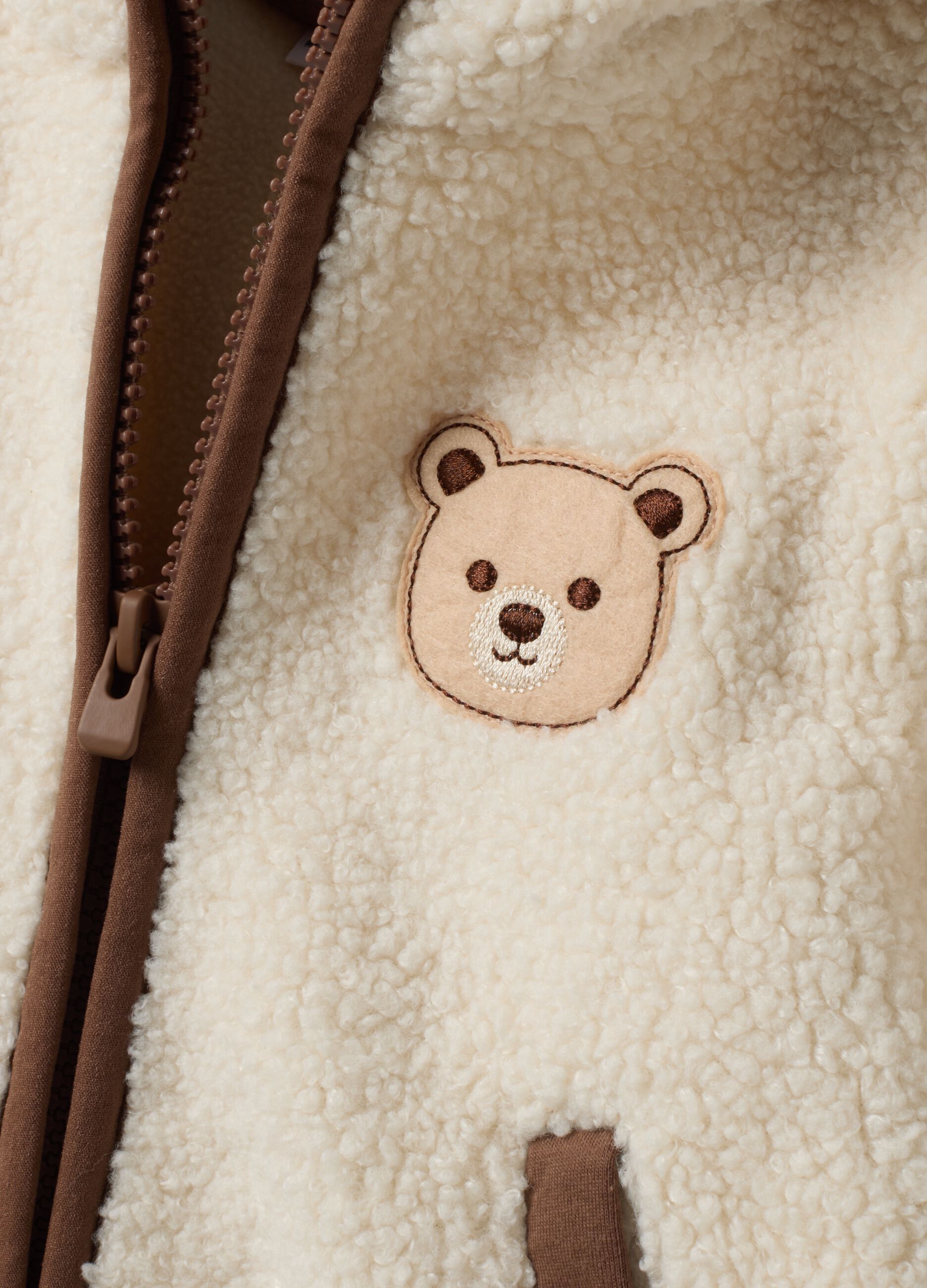 White hooded zip-up teddy-style jacket for boys