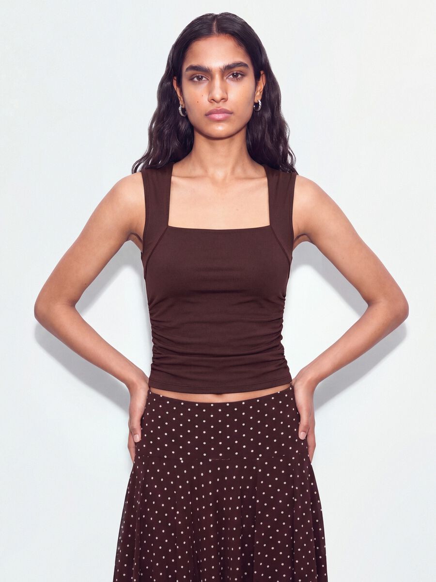 Red stretch tank top with side ruching_0