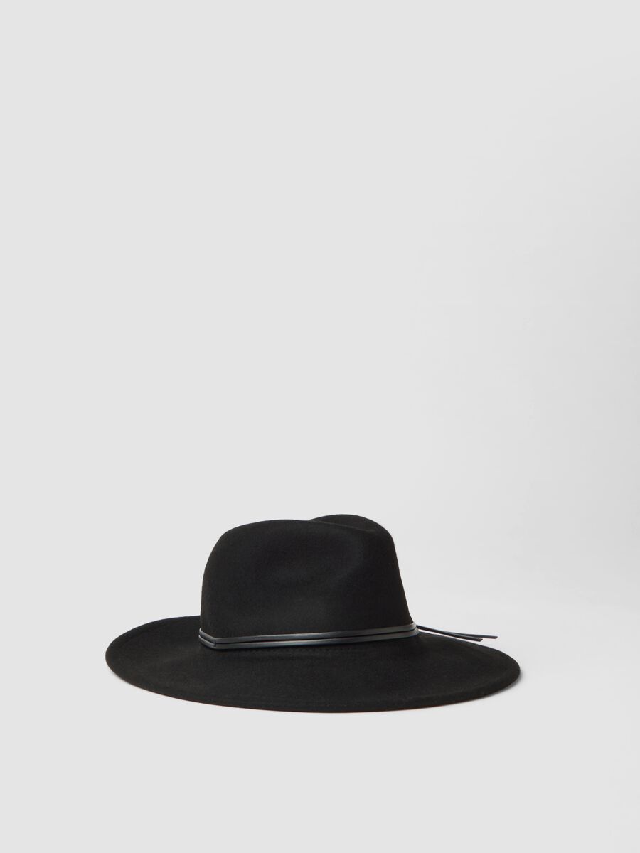 Black pure wool wide-brim hat_0