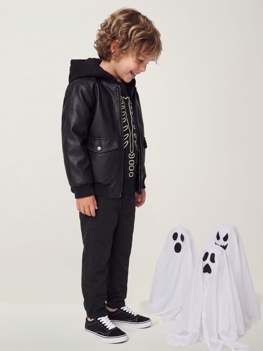 Black stretch cotton jogger trousers for boys_0
