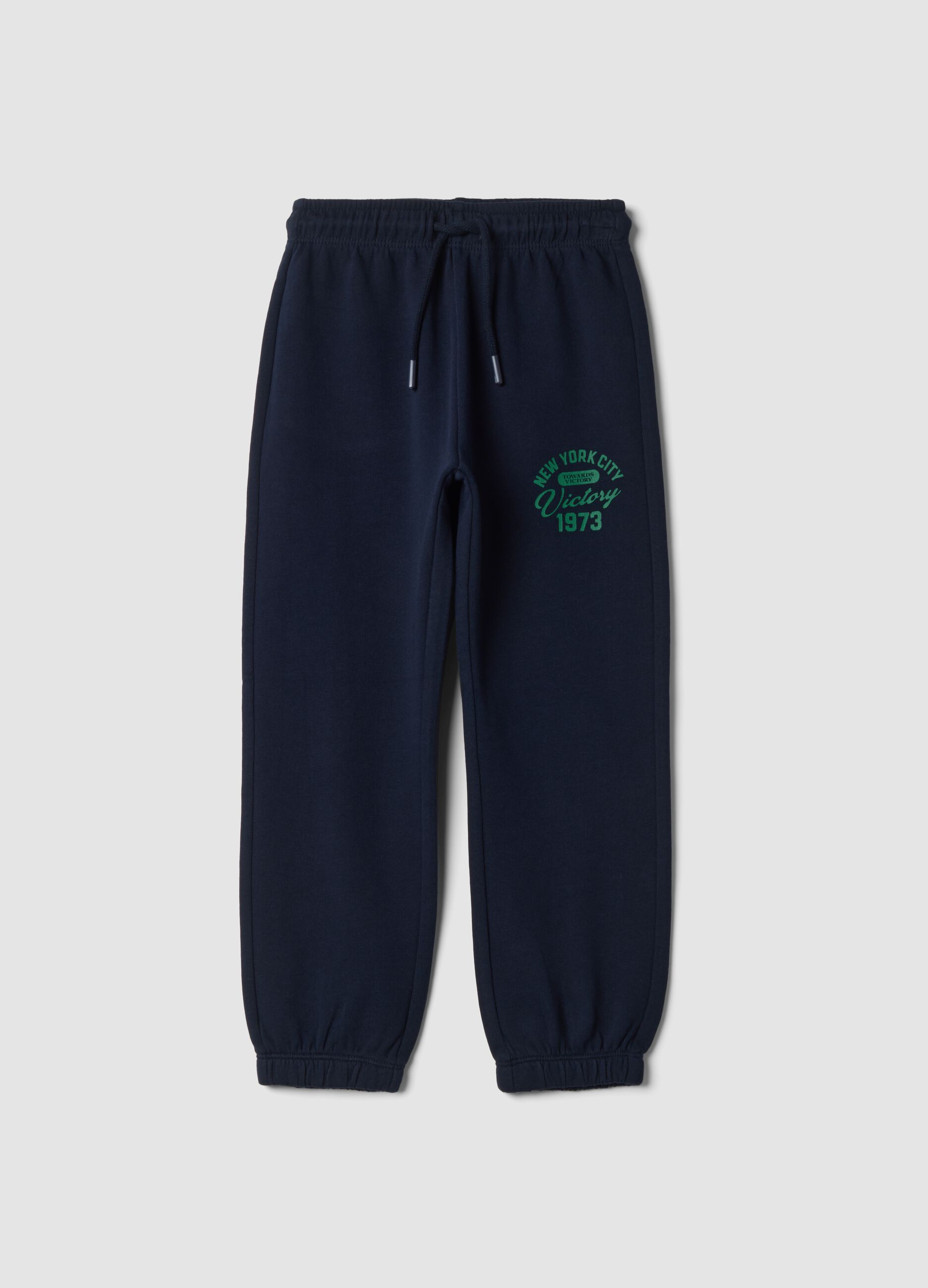 Pantaloni jogger blu in puro cotone con stampa