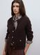 Brown pure cotton crew-neck knit cardigan_0