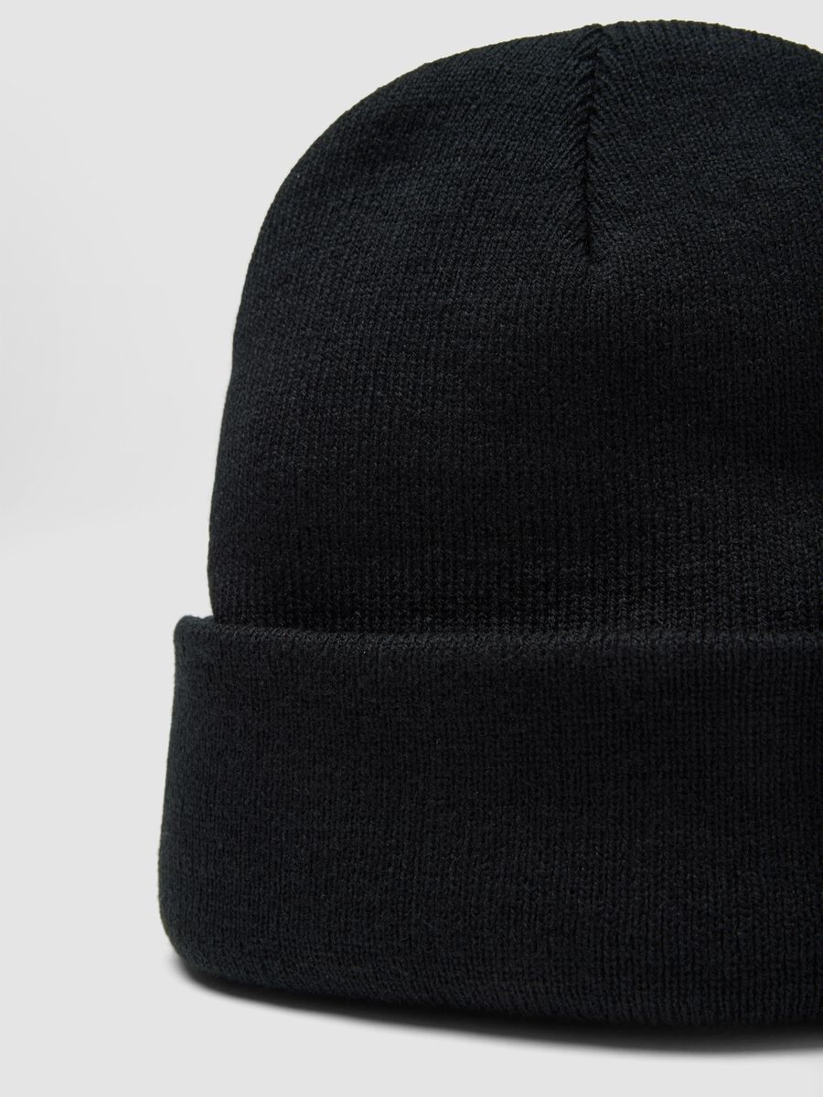 Black jersey knit beanie with turn-up cuff_2