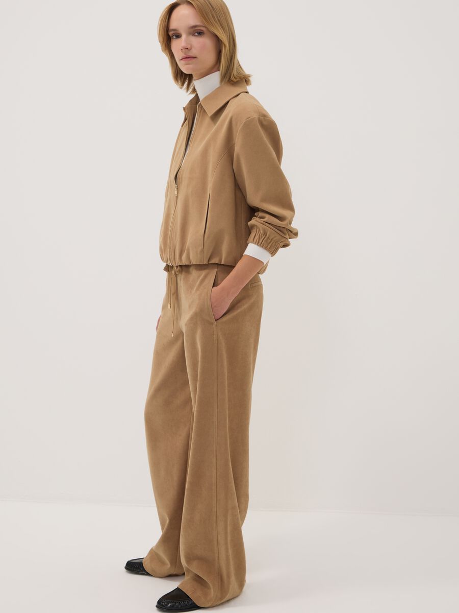 Beige stretch-fabric over-fit blazer with zip fastening_1
