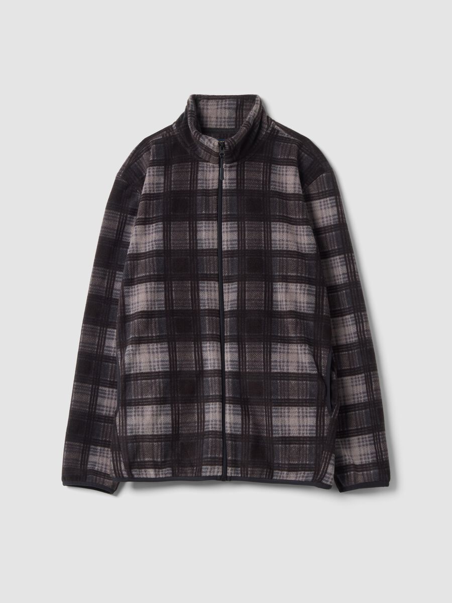 Grey checked fleece sweatshirt with fleece collar, regular fit_0