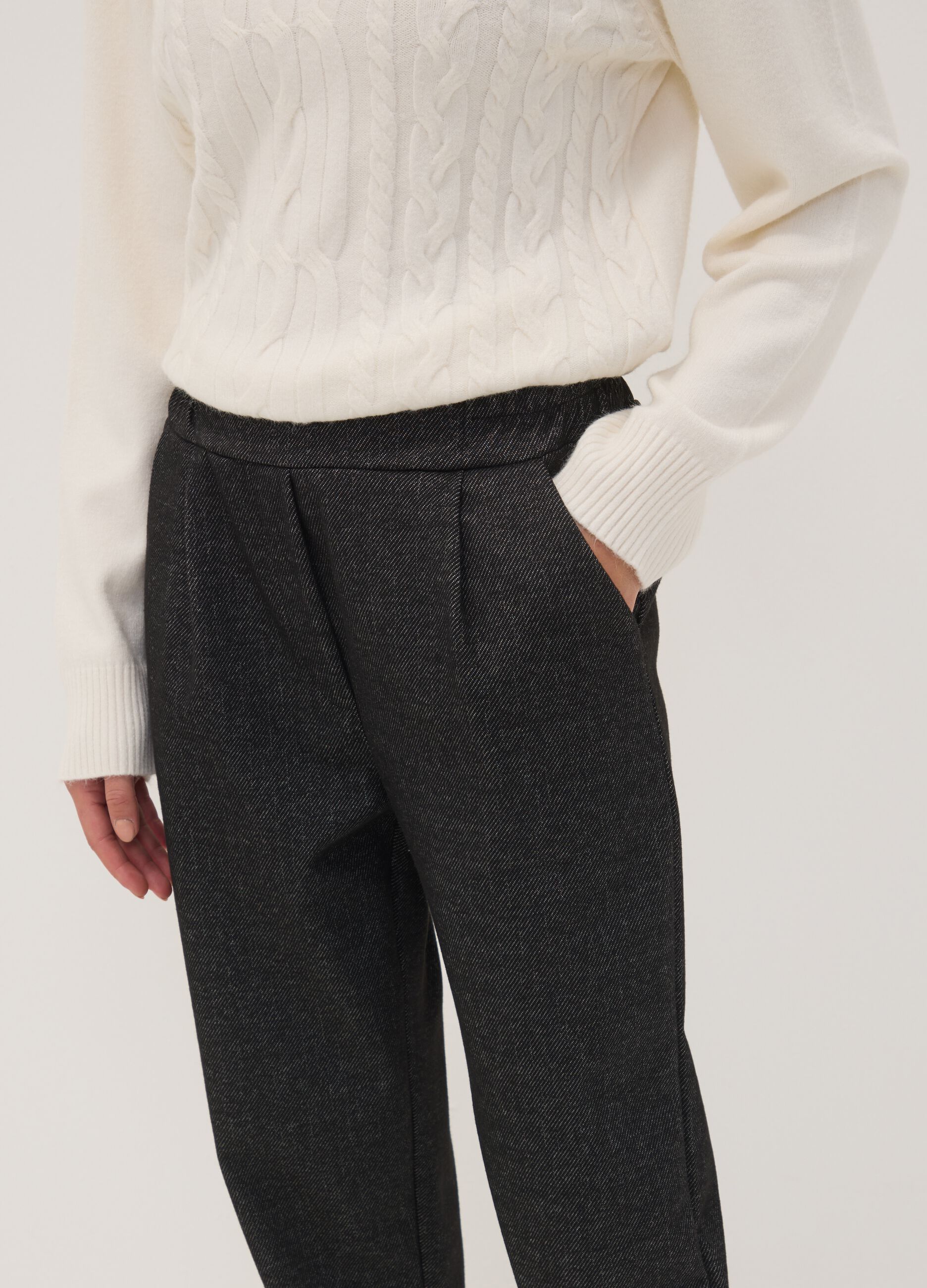 Grey regular-fit formal trousers in stretch viscose