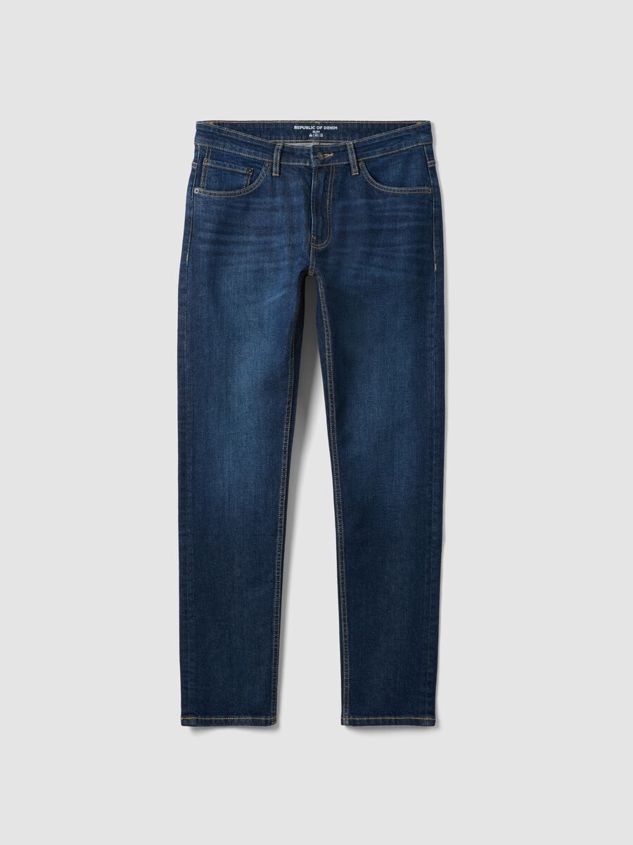 Dark-wash slim-fit stretch cotton jeans_3