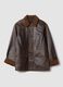 Brown genuine leather jacket with corduroy collar, regular fit_0