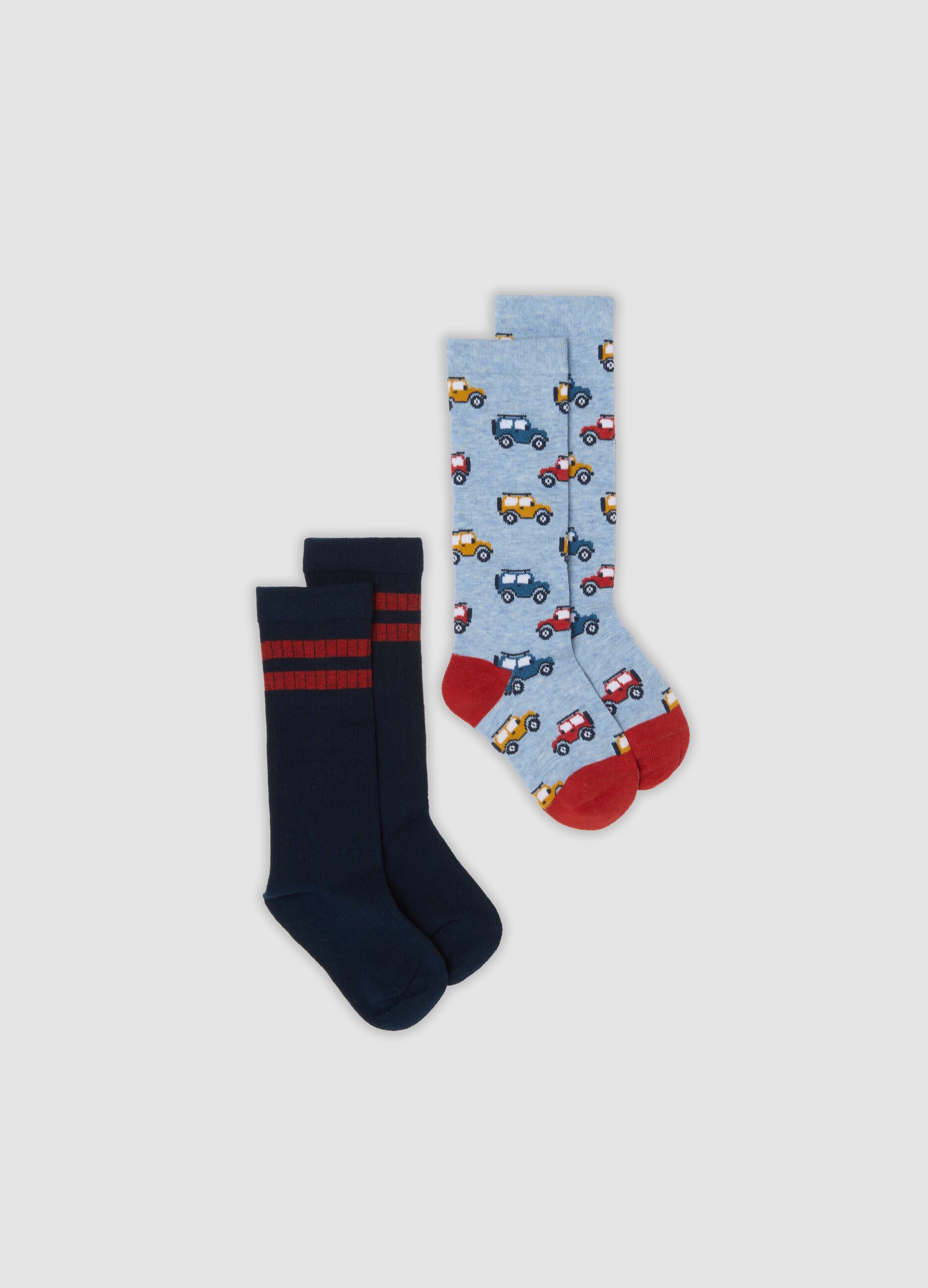 2-pack of blue and red organic stretch cotton knee-high socks
