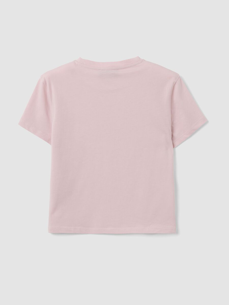 Pink cropped pure cotton T-shirt with graphic print, regular fit_5