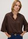 Blusa marrone in misto viscosa regular fit con collo coreano_0