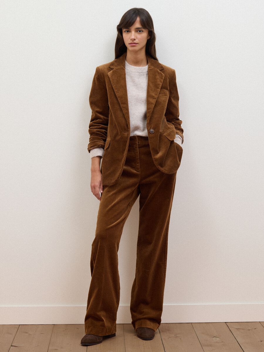 Brown stretch-cotton blazer with ribbed lining and classic lapels_2