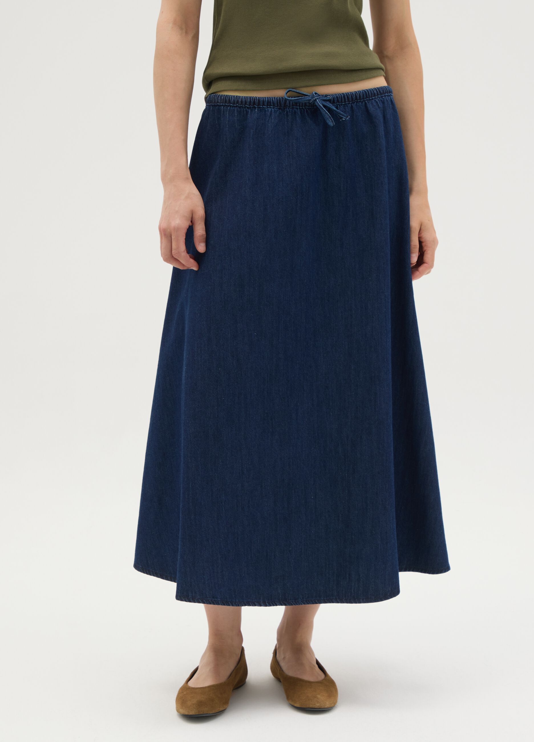 Women's long skirt in pure blue cotton regular fit