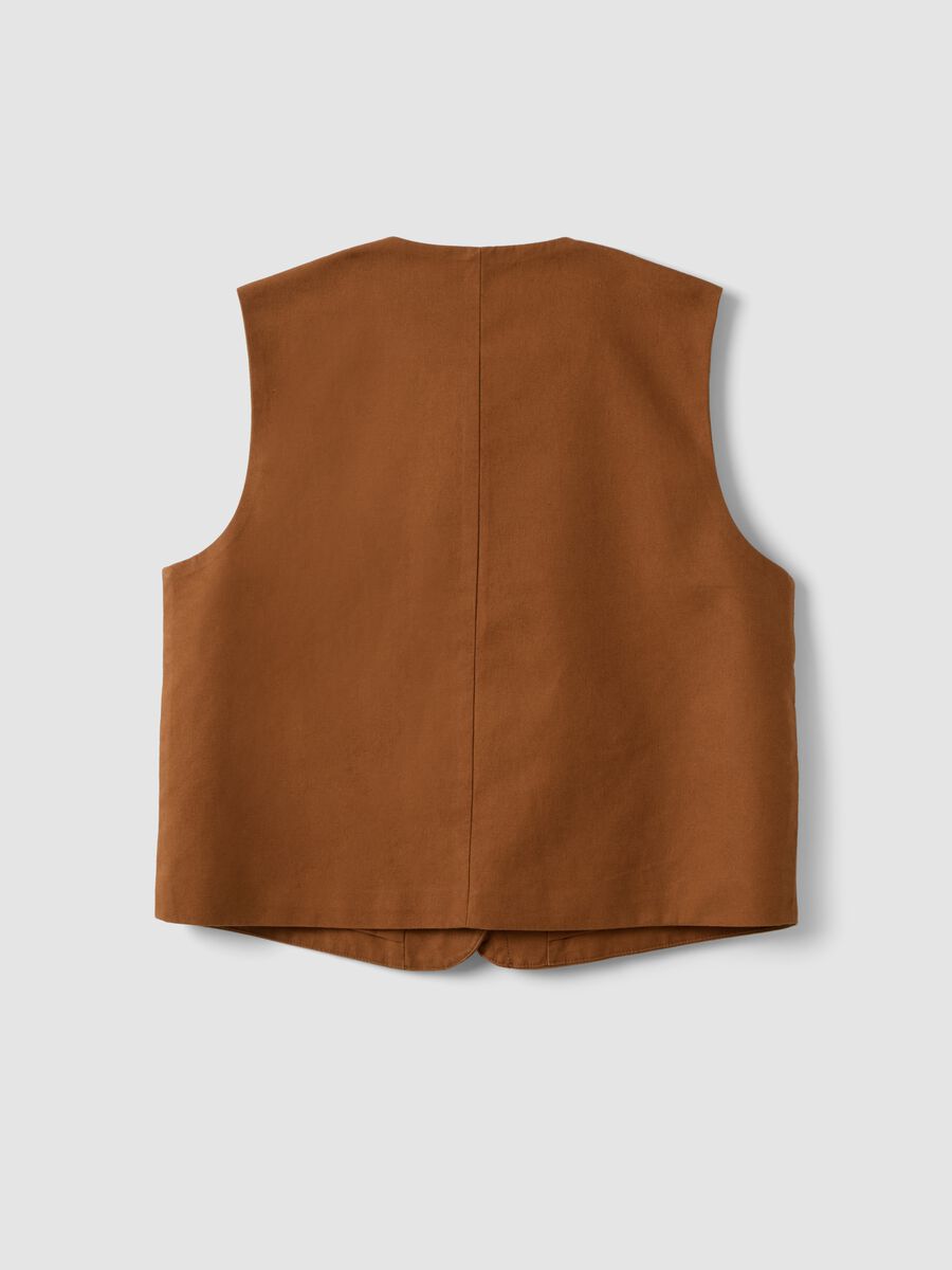Brown linen and lyocell-blend gilet with applied embroidery_7