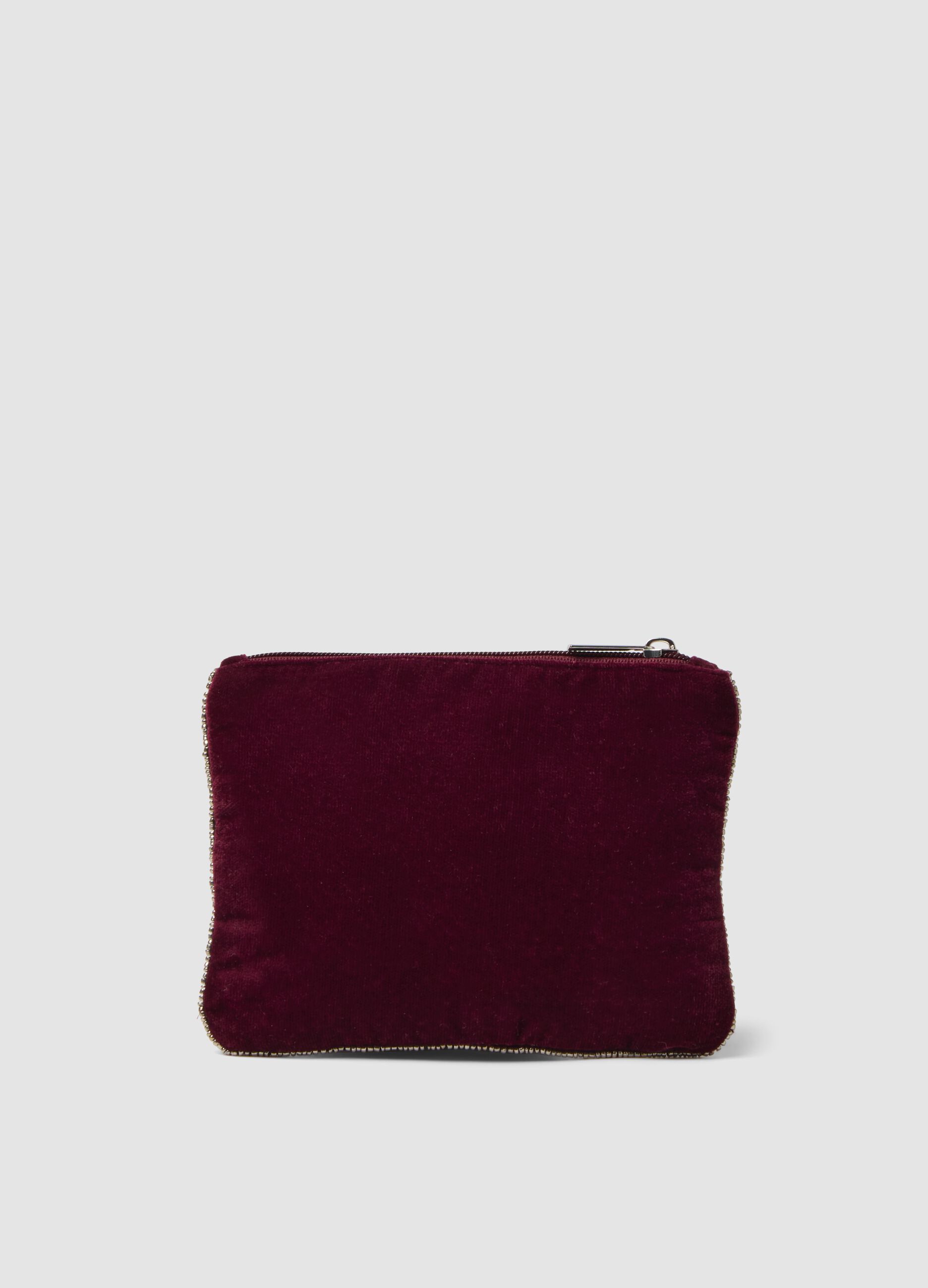 Pochette rossa con ricami di perline e zip