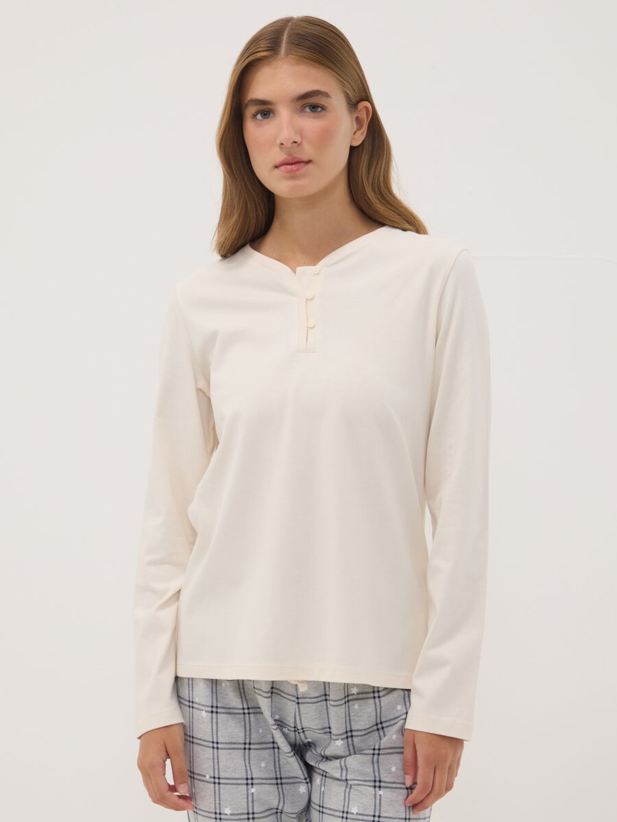 Beige pure organic cotton crew-neck pyjamas_1